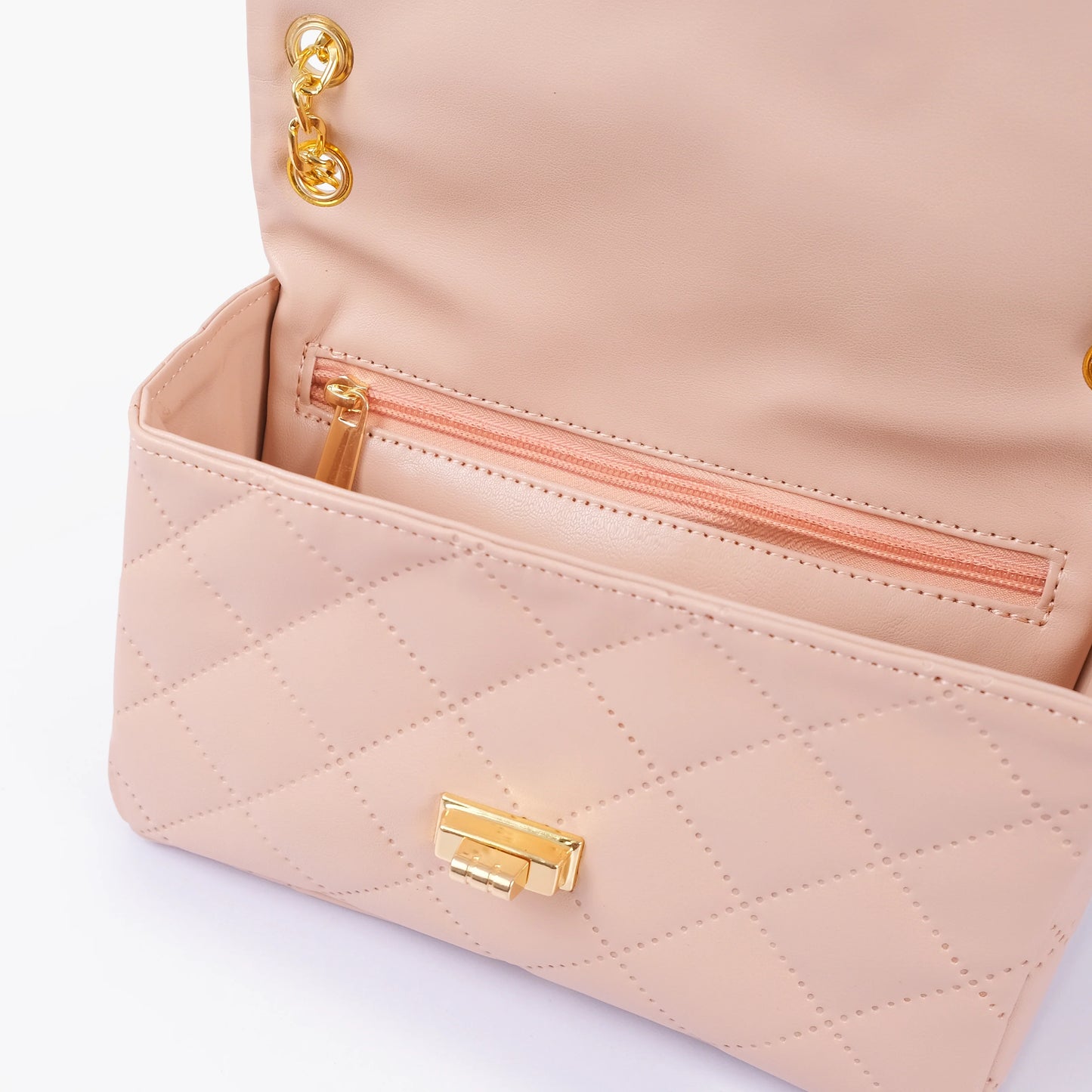 British Treasure Elegant Baby Pink Quilted Mini Bag – Chain Strap Small Purse