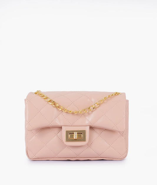 British Treasure Elegant Baby Pink Quilted Mini Bag – Chain Strap Small Purse