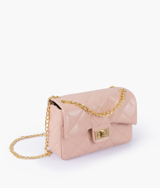 British Treasure Elegant Baby Pink Quilted Mini Bag – Chain Strap Small Purse
